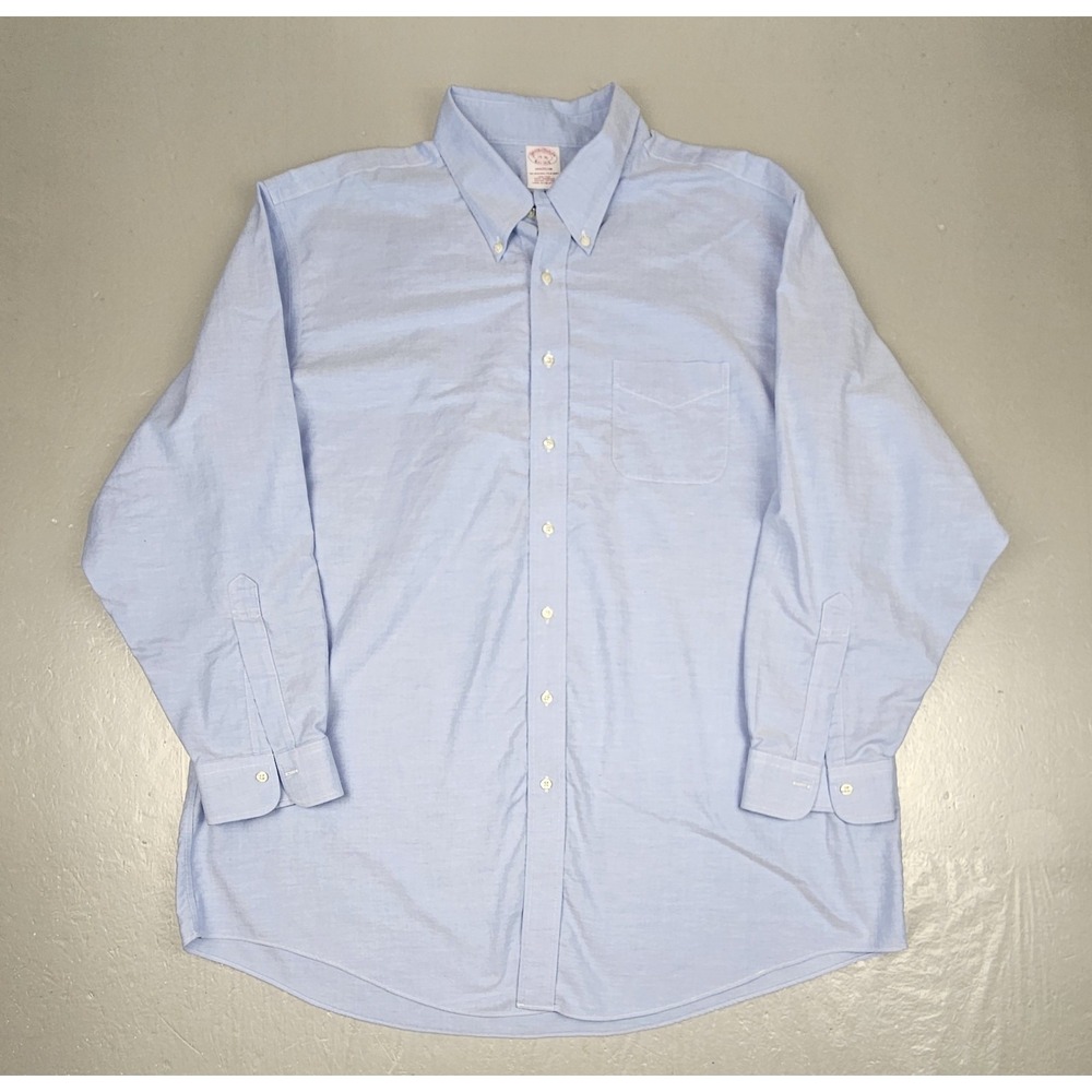 Brooks Brothers Madisin Button Down Shirt Mens 19-36 Blue Check Non Iron Pima